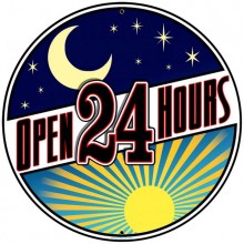 Vintage-Retro Open 24 Hours Tin-Metal Sign LARGE