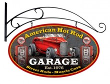 Vintage-Retro American Hot Rod Double Sided Oval Metal-Tin Sign with Wall Mount