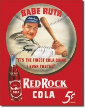 Vintage Babe Ruth Red Rock Cola Tin Sign