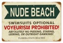 Vintage-Retro Nude Beach Metal-Tin Sign LARGE
