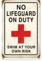 Vintage-Retro No Lifeguard Metal-Tin Sign