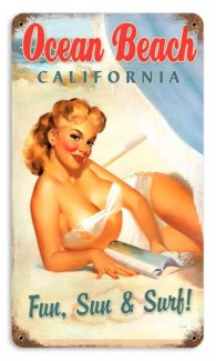 Vintage-Retro Ocean Beach Pinup Metal-Tin Sign