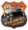 Vintage-Retro Route 66 Hot Rod Shield Metal-Tin Sign