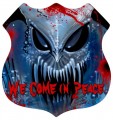 Vintage-Retro We Come in Peace Shield Metal-Tin Sign