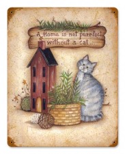 Vintage-Retro Home with Cat Metal-Tin Sign