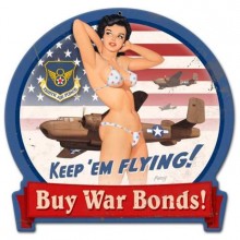 Vintage-Retro B-25 War Bonds Round Banner Metal-Tin Sign