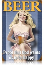 Vintage-Retro Beer Pin-up Metal-Tin Sign LARGE