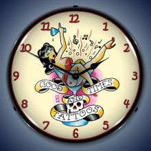 Vintage-Retro  Tattoo Girl in Glass Lighted Wall Clock