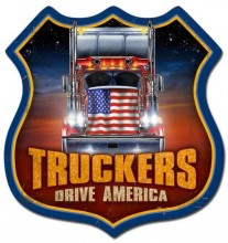 Vintage-Retro Truckers Drive America Shield Metal-Tin Sign