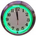 Retro CHROME GREEN STANDARD NEON CLOCK 15 x 15 Inches