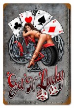 Vintage-Retro Gettin Lucky Bike Metal-Tin Sign