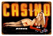 Vintage-Retro Red Light Casino Metal-Tin Sign