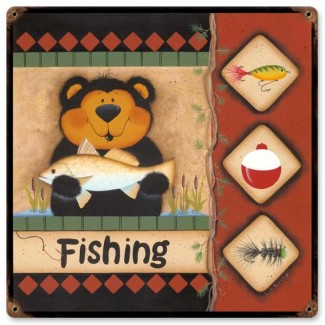 Vintage-Retro Fishing Bear Metal-Tin Sign