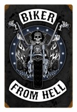 Retro Biker From Hell Metal Sign