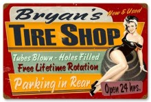 Vintage-Retro Tire Shop Metal-Tin Sign - Personalized