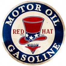 Vintage Red Hat Gasoline Giant Metal Sign
