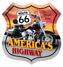Vintage-Retro Route 66 Motorcycle Shield Metal-Tin Sign LARGE