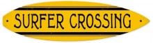 Vintage-Retro Surfer Crossing Surfboard Metal-Tin Sign