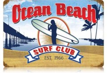 Vintage-Retro Ocean Beach Surf Club Metal-Tin Sign LARGE