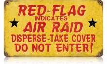 Vintage-Retro Red Flag Air Raid Metal-Tin Sign
