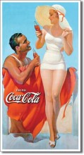 Vintage COKE Man & Woman Beach Metal Sign