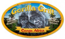 Vintage-Retro Gorilla Grill Oval Metal-Tin Sign