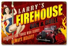 Vintage-Retro Firehouse Grill Metal-Tin Sign - Personalized