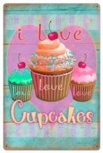 Retro Cupcake Love Tin Sign 16 x 24  Inches