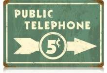 Vintage-Retro Public Telephone Metal-Tin Sign