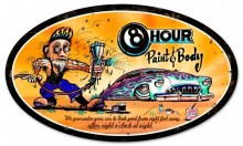 Vintage-Retro 8 Hour Paint and Body Oval Metal-Tin Sign