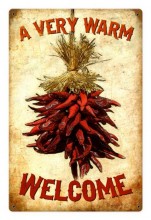 Vintage Welcome Chilies Metal Sign