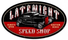 Vintage-Retro Latenite Speed Shop Oval Metal-Tin Sign