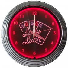 Retro LADY LUCK NEON CLOCK 15 x 15 Inches