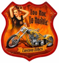 Vintage-Retro Flames Pinup Shield Metal-Tin Sign