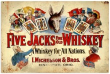 Vintage-Retro Five Jacks Whiskey Tin-Metal Sign LARGE