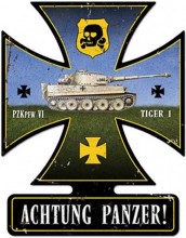 Vintage-Retro Achtung Panzer Iron Cross Metal-Tin Sign