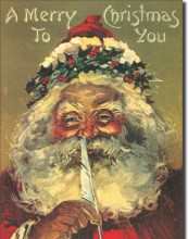 Retro Santa with Quill Metal Sign
