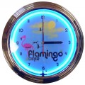 Retro FLAMINGO DINER NEON CLOCK 15 x 15 Inches
