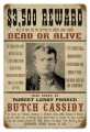 Vintage-Retro Wanted Butch Cassidy Metal-Tin Sign