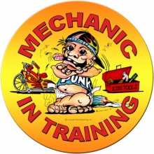 Vintage-Retro Mechanic in Training Round Metal-Tin Sign