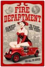 Vintage-Retro Fire Department Pinup Metal-Tin Sign