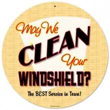 Vintage-Retro May We Clean Round Metal-Tin Sign