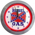 Retro REBEL GAS NEON CLOCK 15 x 15 Inches