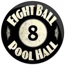 Vintage-Retro 8 Ball Pool Hall Round Metal-Tin Sign