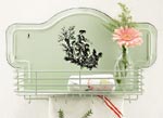 Green enamelware kitchen shelf