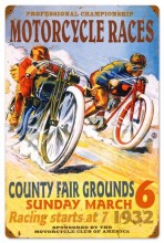 Vintage-Retro Pro Motorcycle Races Metal-Tin Sign 16 x 24 Inches