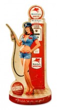 Vintage-Retro Gas Pump Girl Custom Shape Metal-Tin Sign