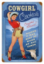 Vintage-Retro Cowgirl Cocktails Metal-Tin Sign
