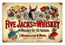 Vintage-Retro Five Jacks Whiskey Tin-Metal Sign