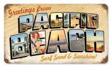 Vintage-Retro Pacific Beach Postcard Metal-Tin Sign